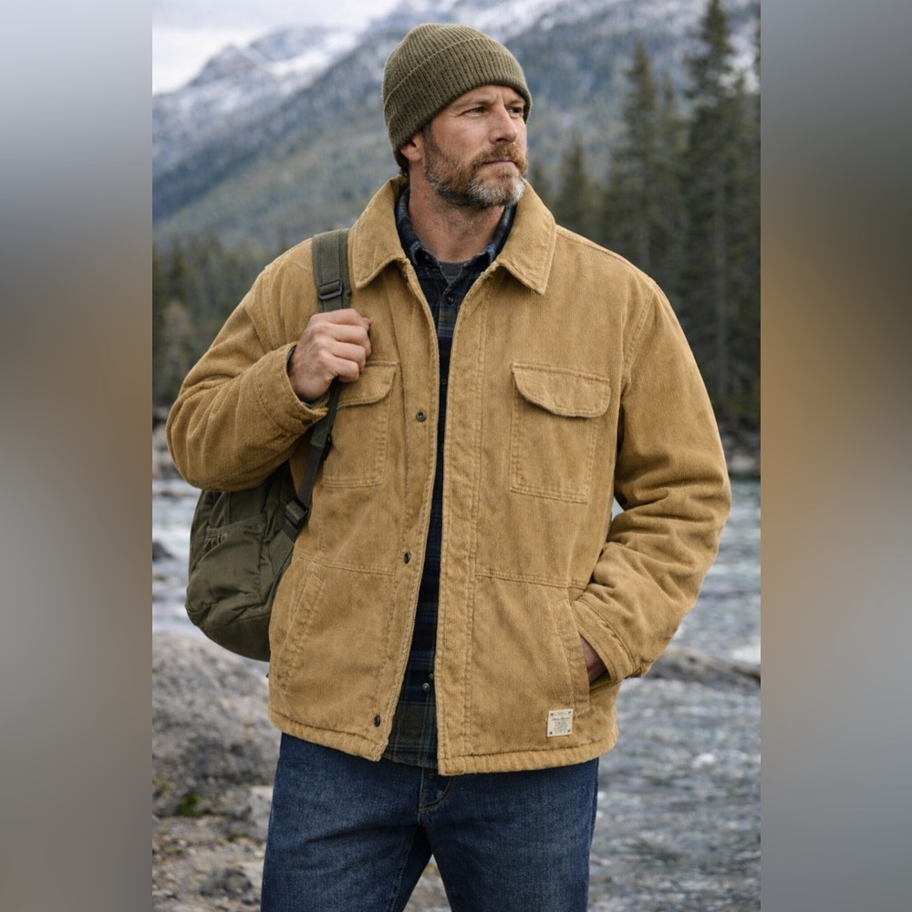Eddie Bauer Tan Corduroy Sherpa Lined Chore Jacket | XL | Warm Workwear Coat